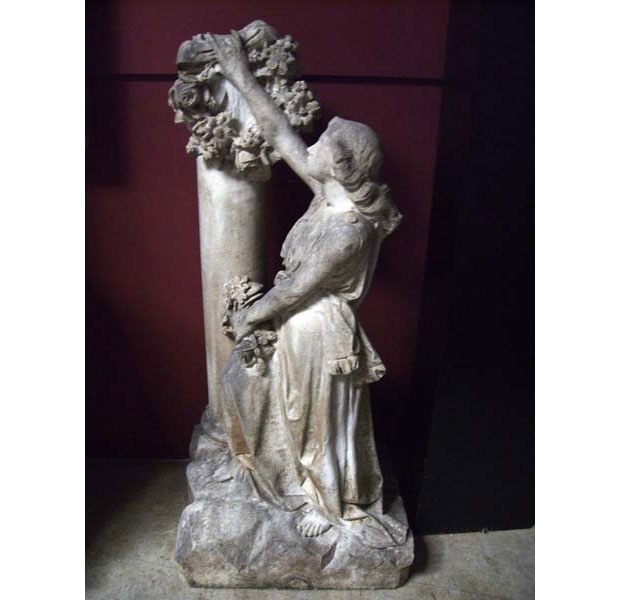 18th to 19th Century Italian Finely Carved Carrera Marble Woman Standing with a Column