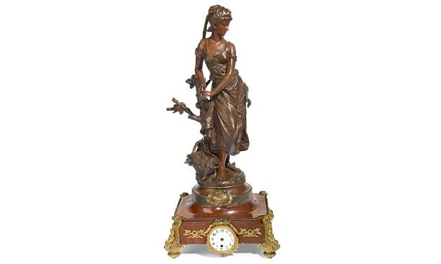 19th Century Ormolu Mounted Rouge Marble Figural Clock