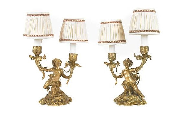 19th Century Pair of Louis XV Style Gilt Bronze Two Light Figural Candelabra