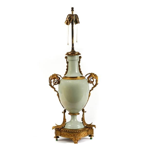 19th Century Large French Gilt Bronze Mounted Porcelain Table Lamp