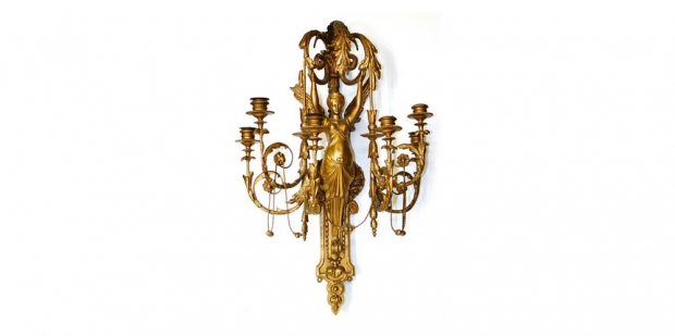 19th Century Giltwood and Gesso Figural Six-Light Sconces