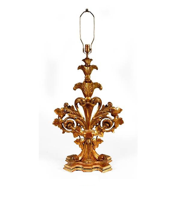19th Century Italian Baroque-Style Carved Giltwood Lamp