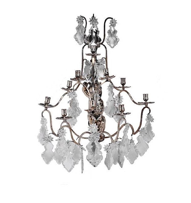 19th Century Louis XV-Style Silver-Plated and Cut-Crystal 10-Light Figural Sconces
