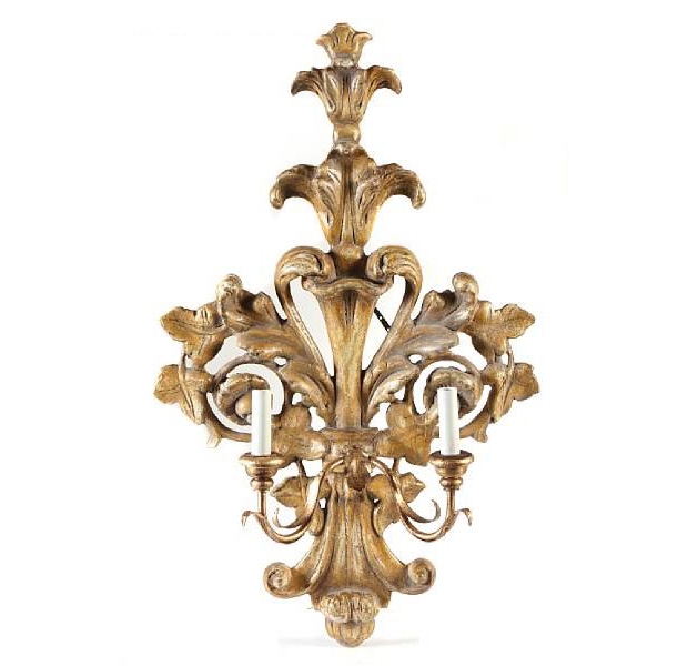 Circa-1900 Italian Baroque-Style Carved Giltwood Sconces