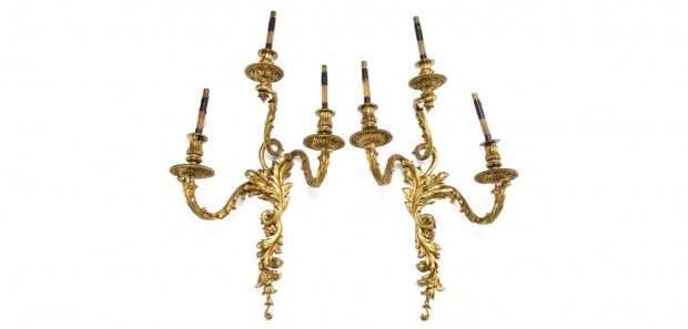 Fine 19th Century Pair Louis XV Style Ormolu Two Light  Sconces