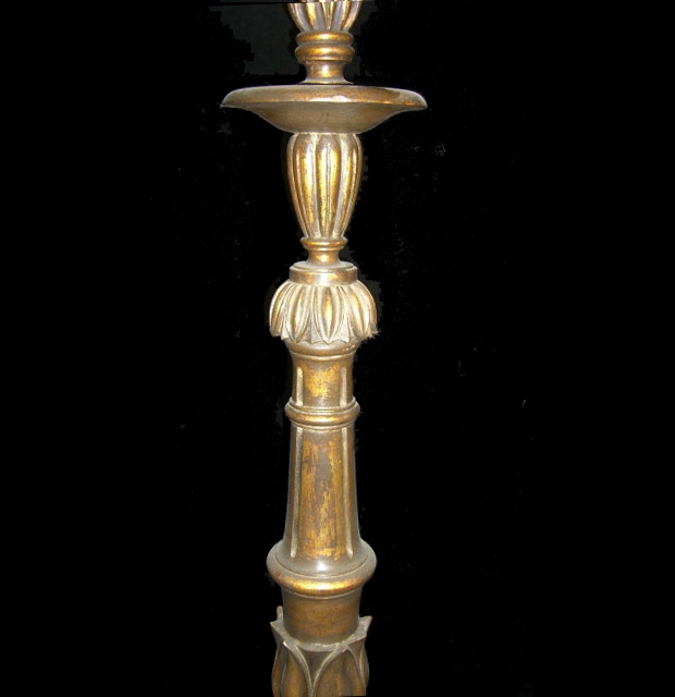 Pair 19th Century Spanish Carved Giltwood Pricket Sticks Torcheres