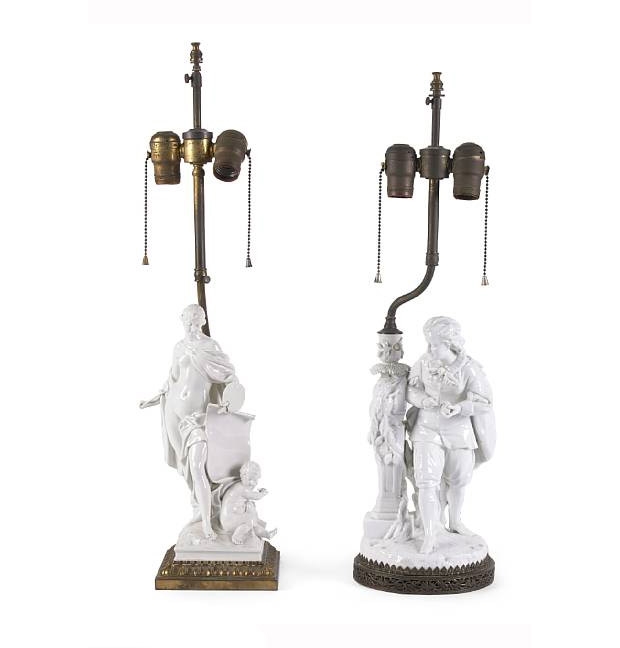 Two Glazed Bisque Porcelain Table Lamps