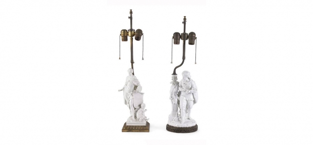 Two Glazed Bisque Porcelain Table Lamps