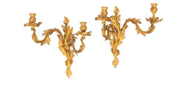 Pair of Louis XV Style Gilt Bronze Two Light Sconces
