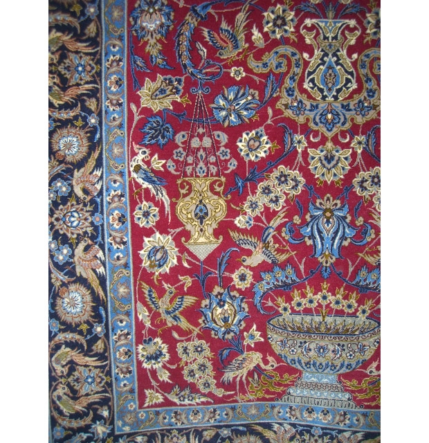 Fine Esfahan Rug Signed with Crane and Lanterns