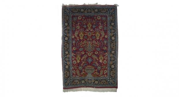Fine Esfahan Rug Signed with Crane and Lanterns