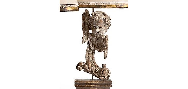 Pair Italian Baroque style Carved Angel Head Table Lamps