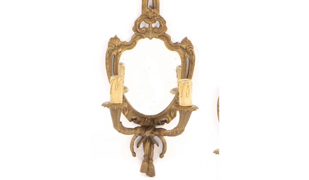 Pair of Louis XVI Style Bronze Two Light Girandole Mirrors