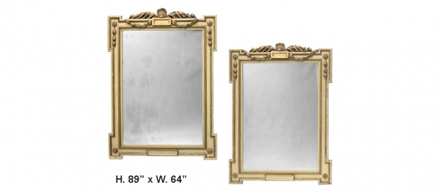 Pr. Italian 19c.Neoclassical style parcel gilt painted mirrors