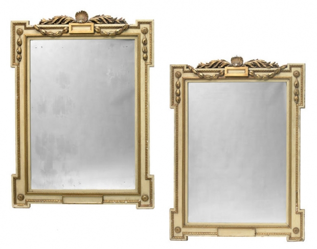 Pr. Italian 19c.Neoclassical style parcel gilt painted mirrors c