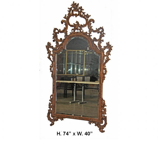 19c Italian Baroque Style finely Carved walnut mirror E20th Ckk