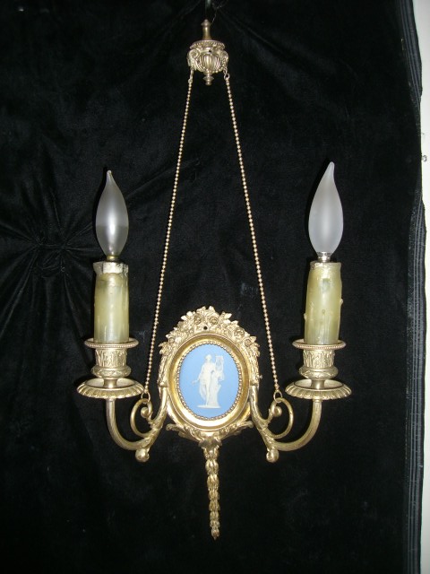 Pair Antique silvered Bronze and Wedgewood sconces (5)
