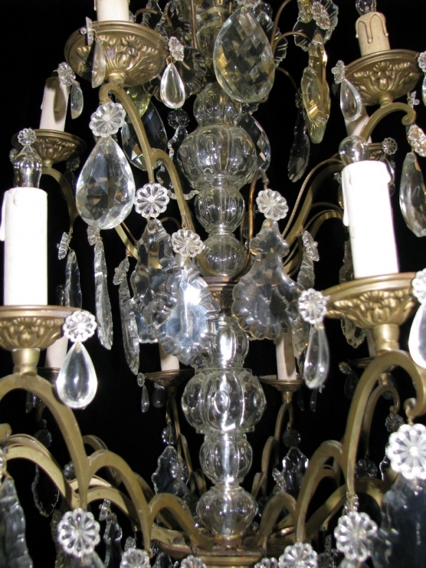CH03  Antique French Louis XV style cut crystal 2 tier 10 light bronze chandelier (2)