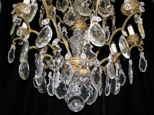 CH03  Antique French Louis XV style cut crystal 2 tier 10 light bronze chandelier (4)