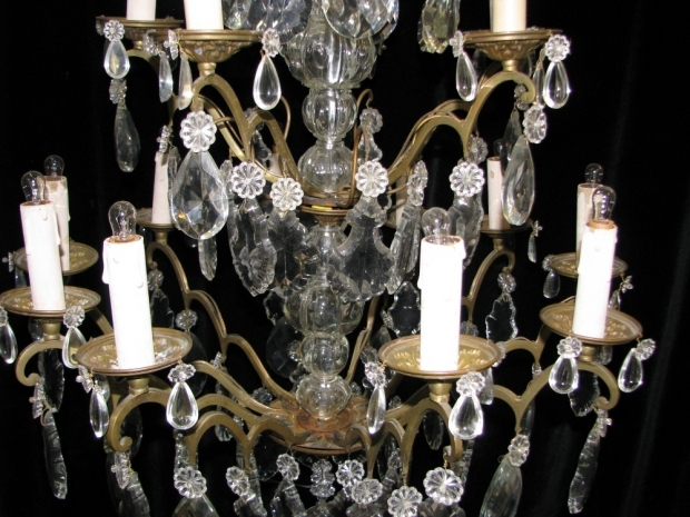 CH03  Antique French Louis XV style cut crystal 2 tier 10 light bronze chandelier (5)