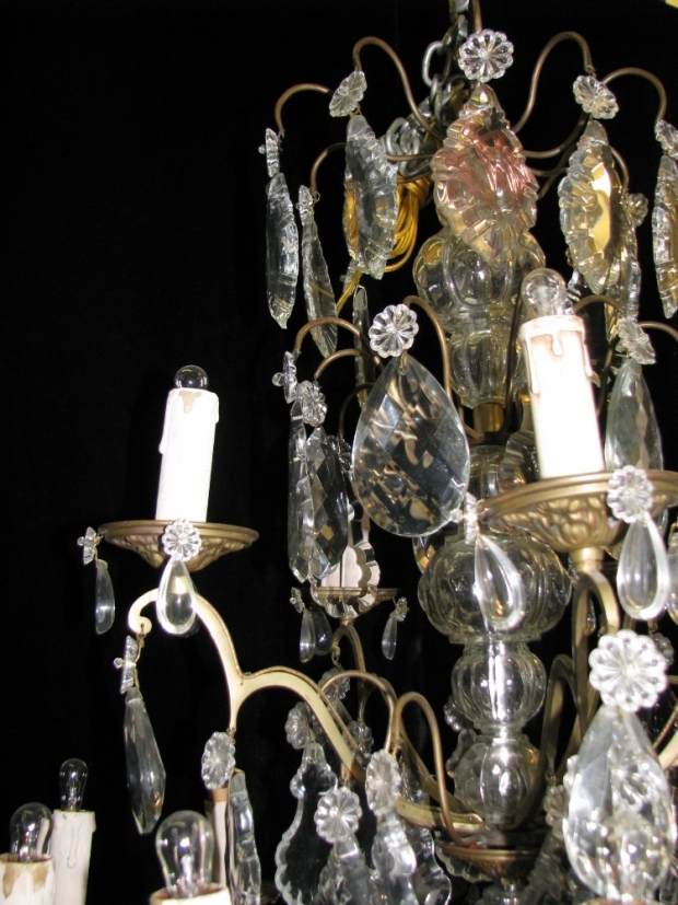 CH03  Antique French Louis XV style cut crystal 2 tier 10 light bronze chandelier (6)