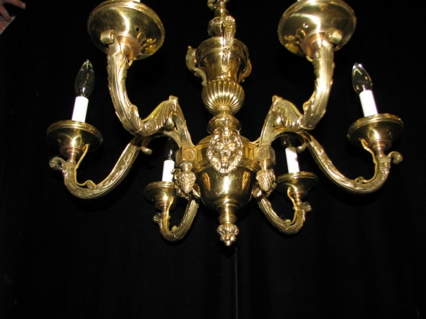 CH06  French Regence style bronze 6 light chandelier with lion masks (2)