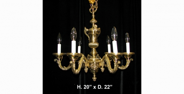 CH06  French Regence style bronze 6 light chandelier with lion masks