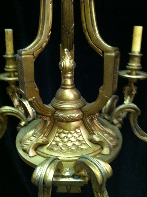 CH12  Antique French gilt bronze 6 chandelier with swags (1)