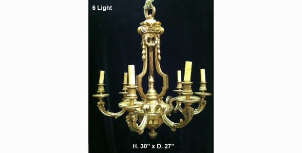 CH12  Antique French gilt bronze 6 chandelier with swags