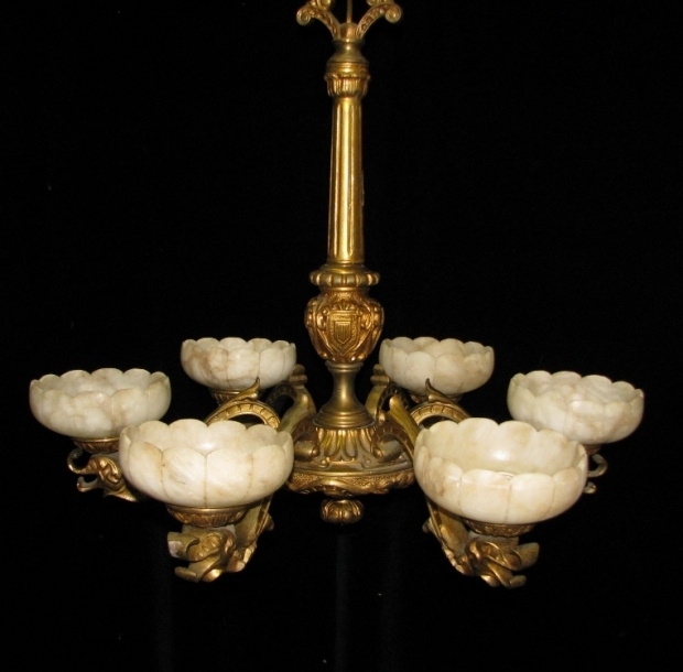 CH13  19c Italian gilt bronze and alabaster 6 light chandelier (1)