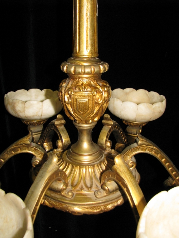 CH13  19c Italian gilt bronze and alabaster 6 light chandelier (4)