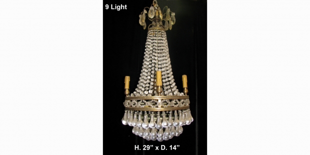 CH20  Antique Louis XVI style cut crystal basket design 9 light chandelier