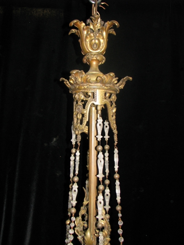 CH24  19c French gilt bronze and crystal beaded 4 light chandelier (1)