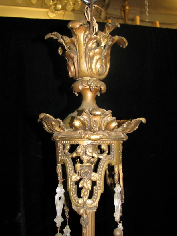 CH24  19c French gilt bronze and crystal beaded 4 light chandelier (4)