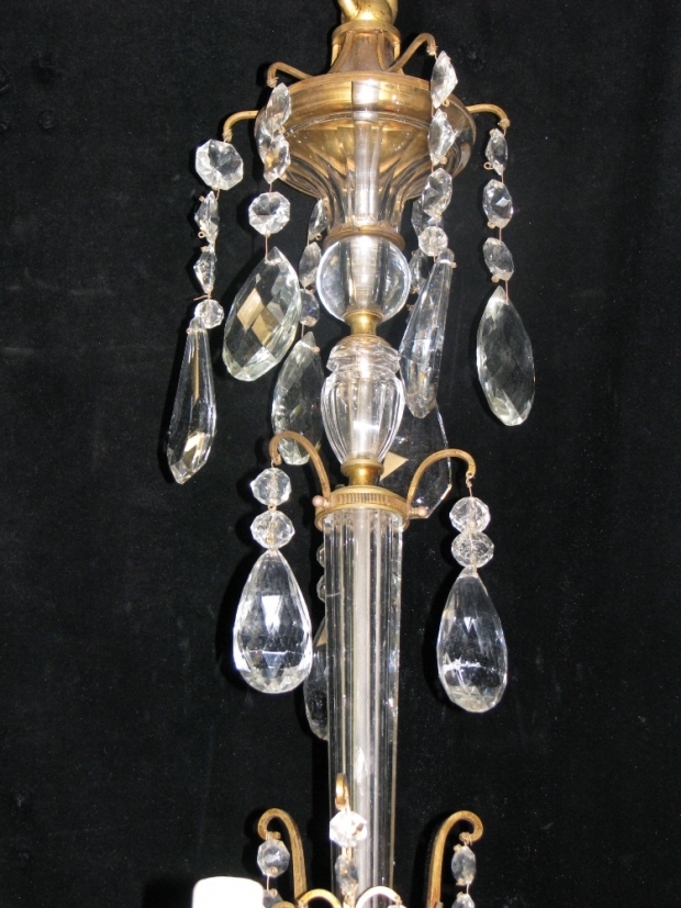 CH26  Extremely fine Jansen cut crystal and gilt bronze 6 light chandelier with cut crystal balls (1)