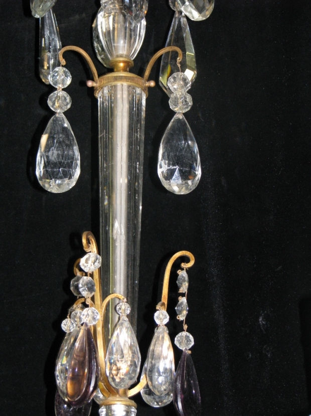 CH26  Extremely fine Jansen cut crystal and gilt bronze 6 light chandelier with cut crystal balls (2)