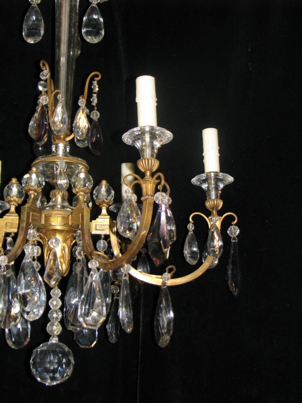 CH26  Extremely fine Jansen cut crystal and gilt bronze 6 light chandelier with cut crystal balls (3)