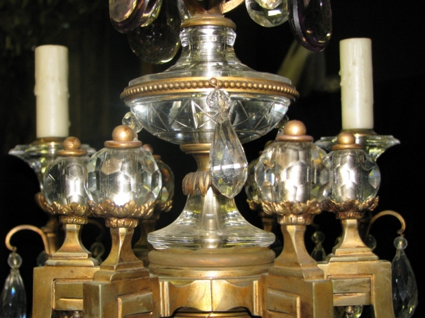 CH26  Extremely fine Jansen cut crystal and gilt bronze 6 light chandelier with cut crystal balls (5)