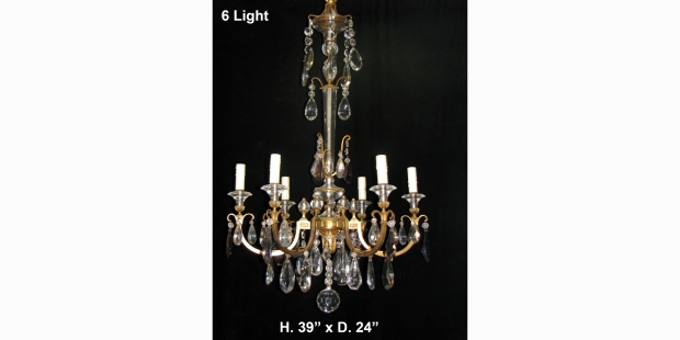 CH26  Extremely fine Jansen cut crystal and gilt bronze 6 light chandelier with cut crystal balls