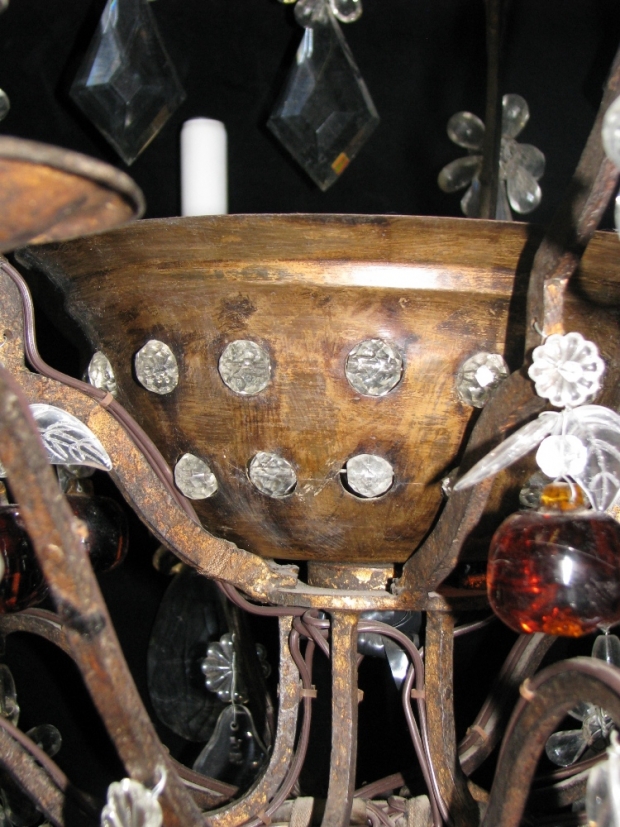 CH28  Unusual 19c Spanish Cut Crystal mounted bronze 11 light chandelier (3)