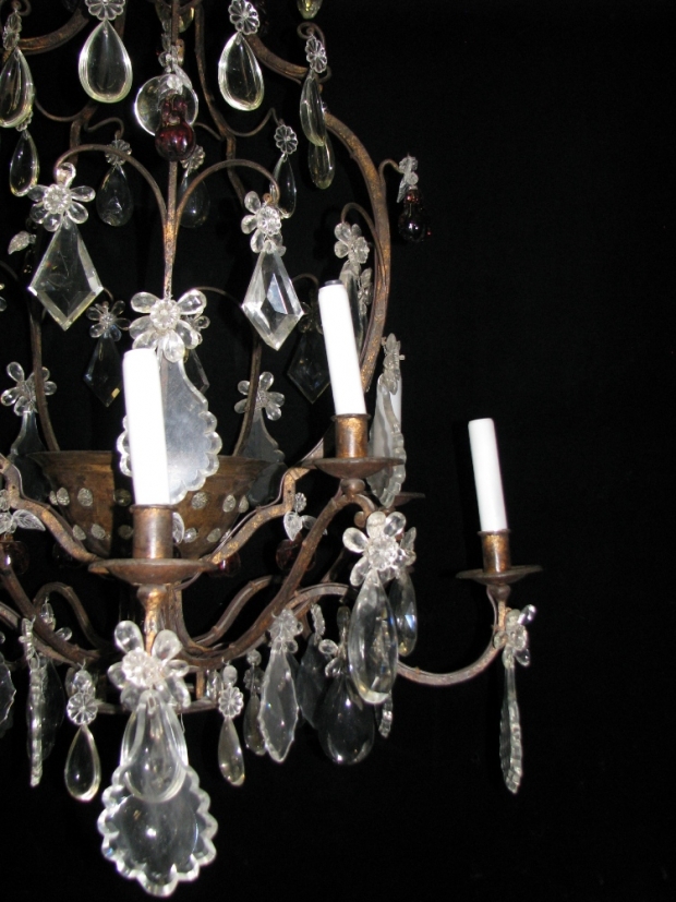 CH28  Unusual 19c Spanish Cut Crystal mounted bronze 11 light chandelier (5)