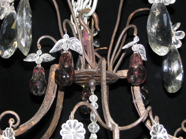 CH28  Unusual 19c Spanish Cut Crystal mounted bronze 11 light chandelier (7)