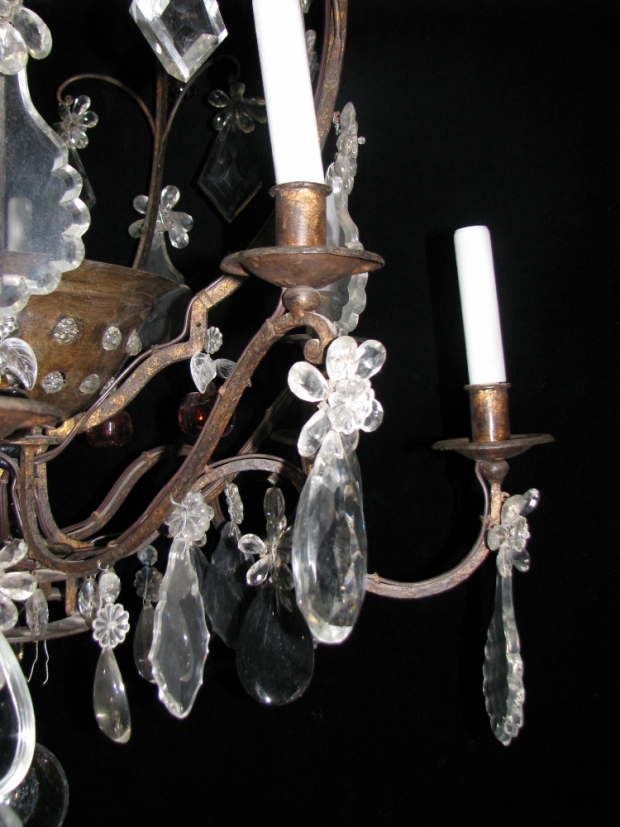 CH28  Unusual 19c Spanish Cut Crystal mounted bronze 11 light chandelier (8)
