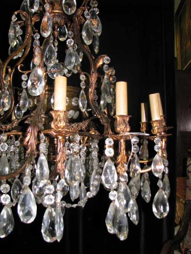 CH42  Large Antique Spanish cut crystal and bronze 15 light chandelier (2)