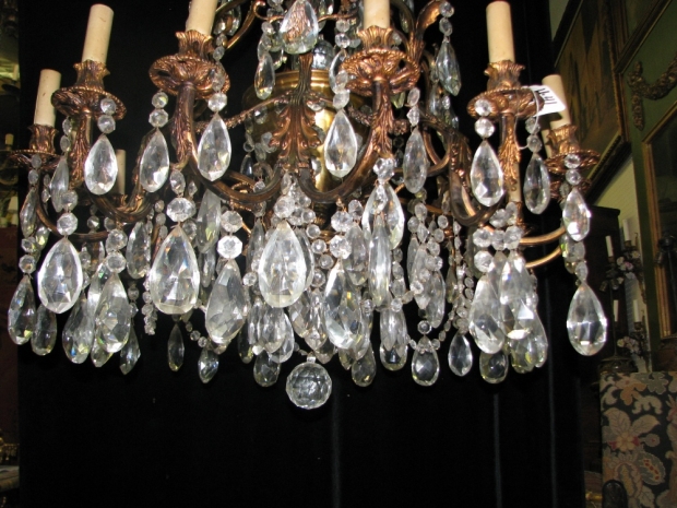 CH42  Large Antique Spanish cut crystal and bronze 15 light chandelier (3)