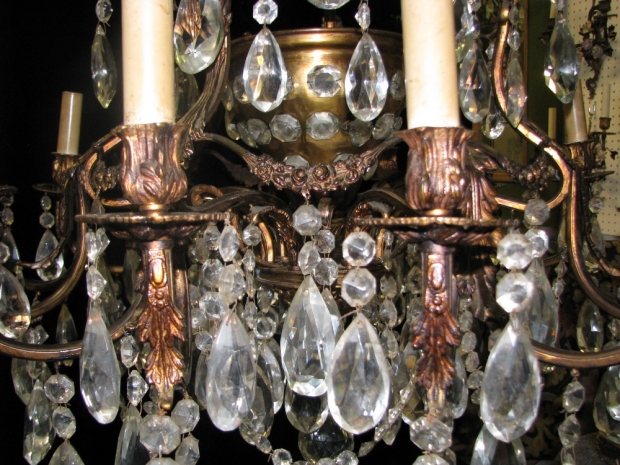 CH42  Large Antique Spanish cut crystal and bronze 15 light chandelier (5)