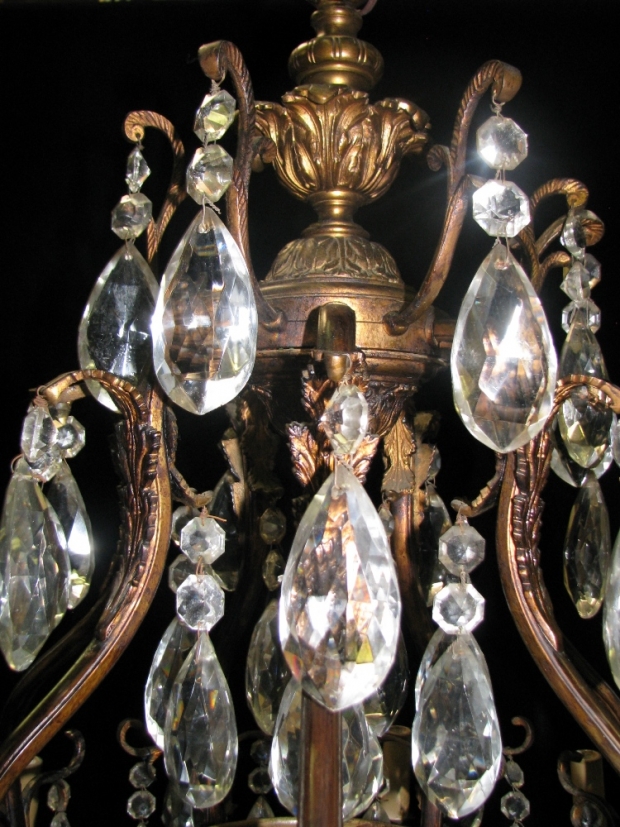 CH42  Large Antique Spanish cut crystal and bronze 15 light chandelier (6)