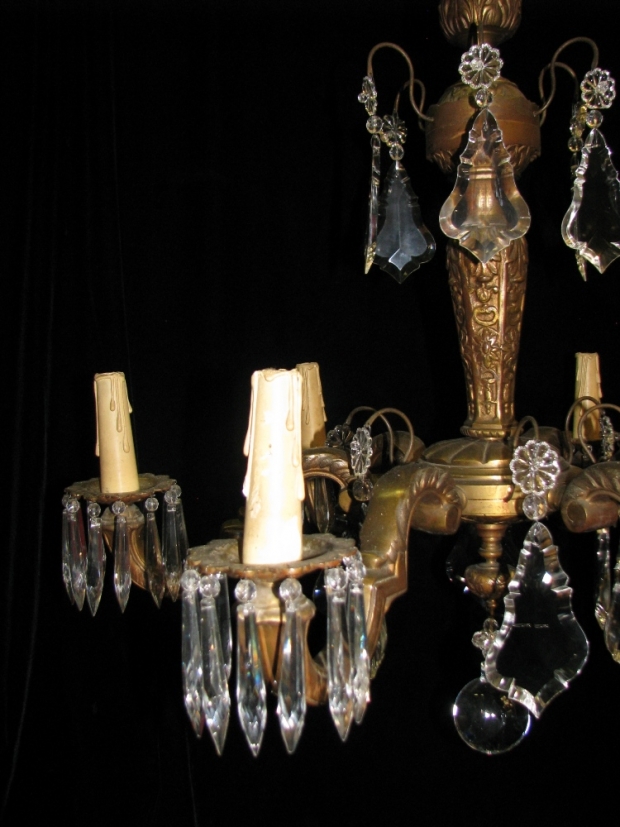 CH83  19c Regence style gilt bronze and cut crystal 6 light chandelier (2)