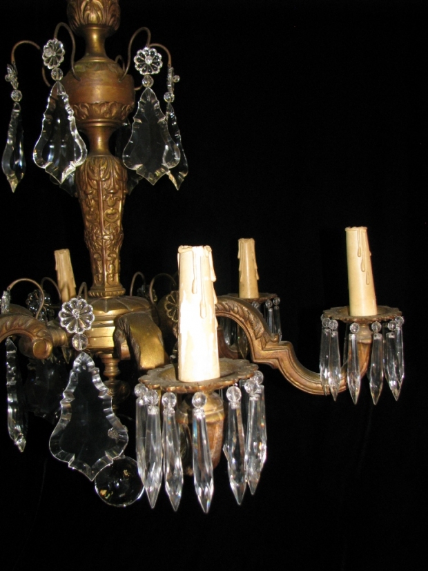 CH83  19c Regence style gilt bronze and cut crystal 6 light chandelier (5)