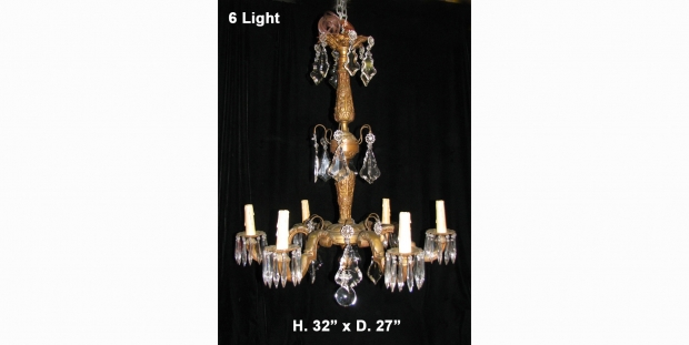 CH83  19c Regence style gilt bronze and cut crystal 6 light chandelier